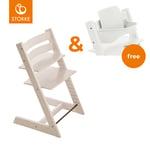 STOKKE® Tripp Trapp® Matstol bok whitewash + Gratis Babyset V2 vit