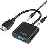 Adaptateur Hdmi Vers Vga, 1080P Convertisseur Vga Vers Hdmi Avec 3,5 Mm Câble Audio Cable Ordinateur Plaqué Or Pou Pc,Projecteur,Hdtv,Ps4/3,Xbox