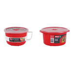 Décor Microsafe Soup Noodle Oat Bowl 1.15L & Microsafe Food containers with lids & steam Vent, Quick reheating, Non-staining Round BPA-Free microwavable Plastic tupperware, 1.5L, Red