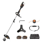 WORX NITRO - Débroussailleuse sans fil -40V- 4Ah - Ø38cm - WG186E.1 (2 batteries 20V Powershare Pro, capot de protection, poignée amovible, tête interchangeable, compatible outils et batteries PowerShare)