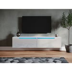 Sirhona - Tableau tv avec éclairage led Suspendu Blanc Brillant 160 cm Moderne 2 abattants