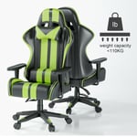 Rattantree - Chaise gaming, Fauteuil gamer de bureau, Chaise Gamer Réglable Pivotant, avec coussin et dossier inclinable, Vert - Vert