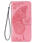 TANYO Flip Folio Case for OPPO A54 5G / A74 5G, PU/TPU Leather Wallet Cover with Cash & Card Slots, Premium 3D Butterfly Phone Shell - Pink