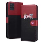 Tiyoo Lovely & Cute Flip Wallet Phone Case for Galaxy Samsung A51 with Cartoon Cat&Dog Pattern,Premium Magnetic PU+TPU high protection Phone Cover for Samsung A51(Black Red)