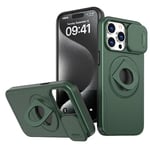 Rdyi6ba8 Coque Compatible avec iPhone 15 Pro, Cache-Objectif Coulissant, Protection Caméra Étui, avec Anneau Rotatif à 360° comme Support Housse pour iPhone 15 Pro-Vert