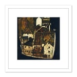 Egon Schiele Dead City III City On The Blue River III 8X8 Inch Square Wooden Framed Wall Art Print Picture with Mount