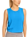 CRZ YOGA Pima Cotton Summer Gym Sleeveless Vest Tops for Women Light Elastic Running Crop Top Loose Crew Neck Yoga Shirt Madagascar Blue 12