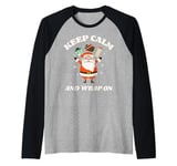 Cute Wrapaholic Christmas Keep Calm & Wrap On Santa Presents Raglan Baseball Tee