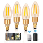 Aigostar Ampoule Connectée Alexa E14 4.5W Edison Ampoules Vintage WiFi C35 Ampoule Intelligent Retro, Compatible avec Alexa et Google Home, Dimmable 2700K-6500K, ambre 4 PCS