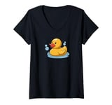 Womens Cute Yellow Rubber Ducky Little Bath Toy Duck V-Neck T-Shirt