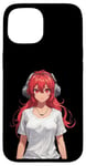 Coque pour iPhone 15 Adorable fille anime avec écouteurs Chilling Gamergirl 01