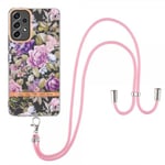 Samsung Galaxy A53 5G Skal Blommönster med Strap Lila Pioner