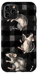 Coque pour iPhone 11 Pro Aquarelle noire à carreaux trois opossums hurlant à la