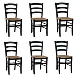 Chaises De Salle À Manger En Bois VENEZIA Noires Avec Assise En Paille X 6