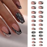 24pcs Nail Tips DIY Full Cover Fake Nails Ballerina Glitter Leopard Short French