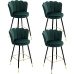 Lot de 4 Tabouret de Bar en Velours Chaise de Bar Velours avec Pieds en Métal Tabourets Hauts pour îlot de Cuisine et Bar, Vert