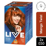 2x Schwarzkopf Live Mango Twist Permanent HairDye, IntenseColour 030 with serum