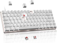 Clavier Mécanique De Jeu Remplaçable À Chaud, Interrupteur Rouge Filaires À 82 Touches Clavier Compact Ergonomique Rétroéclairé Par Led Blanche Anti-Fantômes Pour Pc Windows Et Mac Ps4 Gamer, Blanc