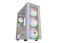 Oversteel - Azurite Gaming PC Case Compatible with ATX, Micro ATX and ITX Boards, 4 120mm A-RGB Fans Included, Mesh Front, Vertical Installation, Tempered Side Glass, USB 3.0, White