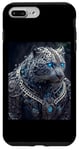 iPhone 7 Plus/8 Plus FUN BEAUTIFUL LEOPARD.BIG WHITE CAT WITH SILVER NECKLESS Case