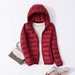 Spring Autumn Women Ultralight Thin Down Jacket Down Hooded Jackets Warm Winter Coat a Female Portable Outwear,Burgundy,5XL