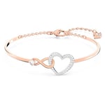 Swarovski Bracelet-jonc Infinity avec cœur romantique et symbole de l'infini, cristaux blancs brillants, finition métal mixte, taille M