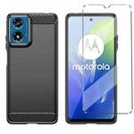 Cover for Motorola Moto E14 / G24 / G04 Case with 1 Pack Tempered Glass Screen Protector Phone Case for Motorola Moto E14 / G24 Moto G04,Soft TPU Slim Fit Anti-Scratch carbon fibre Cover-Black