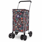 Hoppa Lightweight 6-Wheel Premium 2024 Model Folding Shopping Trolley Extra Large 75.6L Capacity Shopping Trolley Bag, 95cm, 5.25kg, Push/Pull (Leaf Black)