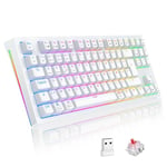 TECURS Clavier Gamer Mécanique sans Fil TKL AZERTY, Programmable Clavier Gaming RGB Filaire/Bluetooth/2.4Ghz, Clavier de Jeu 80% Switch Rouge pour PC Win/Mac/Android/iOS