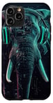 Coque pour iPhone 11 Pro Elephant Music Animal Casque audio art numérique Tech