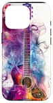 Coque pour iPhone 16 Pro Guitare ethnique vintage violette avec motif fumé coloré