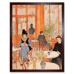 A Bustling Parisian Cafe in the Style of Toulouse Lautrec Paris French Orange Art Print Framed Poster Wall Decor 12x16 inch