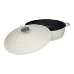 Commichef Cocotte Peu Profond, Plat Peu Profonde Pour Casserole, Créme, Aluminium Coulé, Avec Couvercle, 28cm, Capacité de 4,5 L, Pour le Four et Tous les Types de Plaques de Cuisson, XR-L28CR