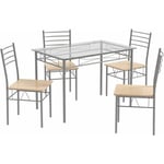 Ensemble Table à Manger avec 4 Chaises à Dossier Haut, Table Salle à Manger en Verre 110X70X76 cm avec Cadre en Métal, Style Moderne pour Salle à