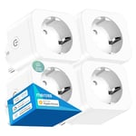 Meross Prise Connectée (Type F), 16A Prise WiFi Compatible avec Apple HomeKit, Alexa et Google Home, Lot de 4 Prise Intelligente avec Mesure de Consommation Électrique, Contrôle Vocal à Distance