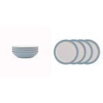 Denby Elements Blue Pasta Bowls Set of 4 & 381048904 Elements 4 Piece Medium Plate Set, Blue