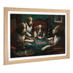 Big Box Art Framed Print of Cassius Marcellus Coolidge Dogs Playing Poker Design | Wall Art Picture| Home Decor for Kitchen, Living Room, Bedroom, Hallway, Oak, A2 / 24.5x18 Inch / 62x45cm