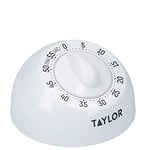 Minuteur de cuisine classique Taylor avec minuterie de 60 minutes par intervalles d'une minute, sonnerie forte, plastique durable, utilisé par les chefs professionnels, blanc, 8 x 8 x 5 cm, 1 pièce