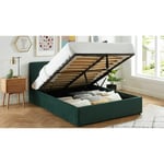 Lit coffre 140x190 en velours vert avec tête de lit et sommier à lattes - Tina