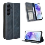 YUECXIN Coque pour Samsung Galaxy A55 5G, Retro Design Premium PU Portefeuille Étui [Fentes pour Cartes] [Fermeture Magnétique] [Stand Fonction] Antichoc Housse, Bleu