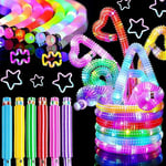 12PCS Mini tubes de pop jouets sensorie,lumineux tube pop,LED Light Up Toys Pop Tube,Fidget Toys Baton Lumineux Fluo,Extensible éducatif pour enfants, pour Fête Anniversaire Décorations Cadeau de Noël