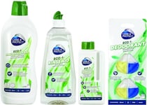 CARE + PROTECT Pack complet ECO+ lave-vaisselle : Gel dégraissant, Liquide de rinçage, désodorisant, détartrant 3-en-1 lutte contre le calcaire, les mauvaises odeurs, et la graisse