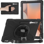 Coque Antichoc Pour Samsung Galaxy Tab S10 Ultra 2024/Tab S9 Ultra 2023 14,6"", Étui Robuste Avec Support Rotatif, Dragonne Et Bandoulière, Porte-Stylet, Housse Pour Samsung Tab S10 Ultra, Noir.[G1234]