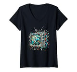 Womens Polygon Art Vintage Television TV Retro 70s 80s V-Neck T-Shirt