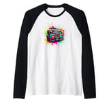 Splash Art Boombox Old School 80s Music Hip Hop Raglan Baseball Tee