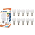 Velamp Ampoule LED, standard A60, culot E27, 9W (806 lumens équivalent à 60W), lumière blanche chaude 3000K, technologie SMD, faisceau 200 °, pack de 10 ampoules