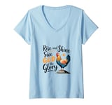 Womens Rise And Shine Give God The Glory Funny Chicken V-Neck T-Shirt