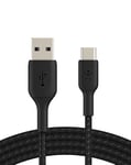 Belkin BoostCharge Braided USB C charger cable, USB-C to USB-A cable, USB type C charging cable for iPhone 16, 15, Samsung Galaxy S24, S23, Pixel, iPad, MacBook, Nintendo Switch and more - 2m, Black