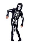 Smiffys Skeleton Costume, Black with Hooded All in One, Halloween Child Fancy Dress, Skeleton Dress Up Costumes