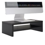 Idimex - Support d'écran d'ordinateur display, réhausseur pour moniteur avec étagère intermédiaire, longueur 42 cm, en mélaminé noir mat - Noir